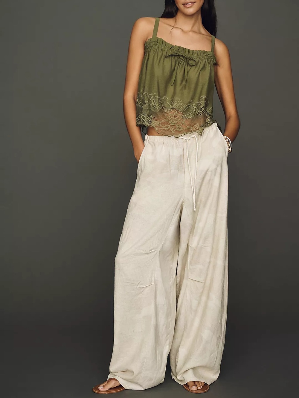Pilcro Hanna Linen Blend Wide Leg Pants size XLT in camo.  NWOT
